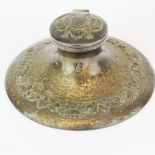 A large 916 silver inkwell (probably Russian) with embossed double headed eagle to cover, dia.