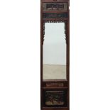 A Chinese carved wooden framed mirror, 38 x 145cm.