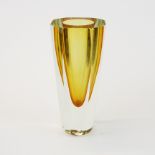 A large 1970's cut glass vase, H. 24cm. Possibly Murano. Very slight chip into rim.