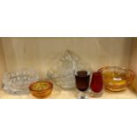 A group of good mixed glassware including Rosenthal amber and clear glass bowl, Dia. 20cm.
