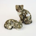 Two Winstanley cat figures with glass eyes, largest H. 21cm.