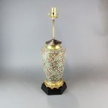 An impressive mid 20th century cloisonne on brass table lamp with gilt bronze base and further