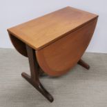 A Parker Knoll teak drop leaf table with cross banded edging, L. 101cm W. 61cm H. 50cm.