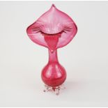 A superb 19th Century cranberry glass 'Jack in the pulpit' vase H. 31cm.