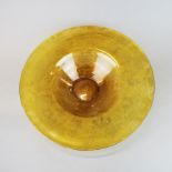 A large amber studio glass centrepiece bowl, Dia. 41cm. Probably Whitefriars.