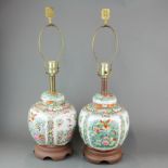 A pair of Chinese Canton enamelled table lamps, H. 69cm.