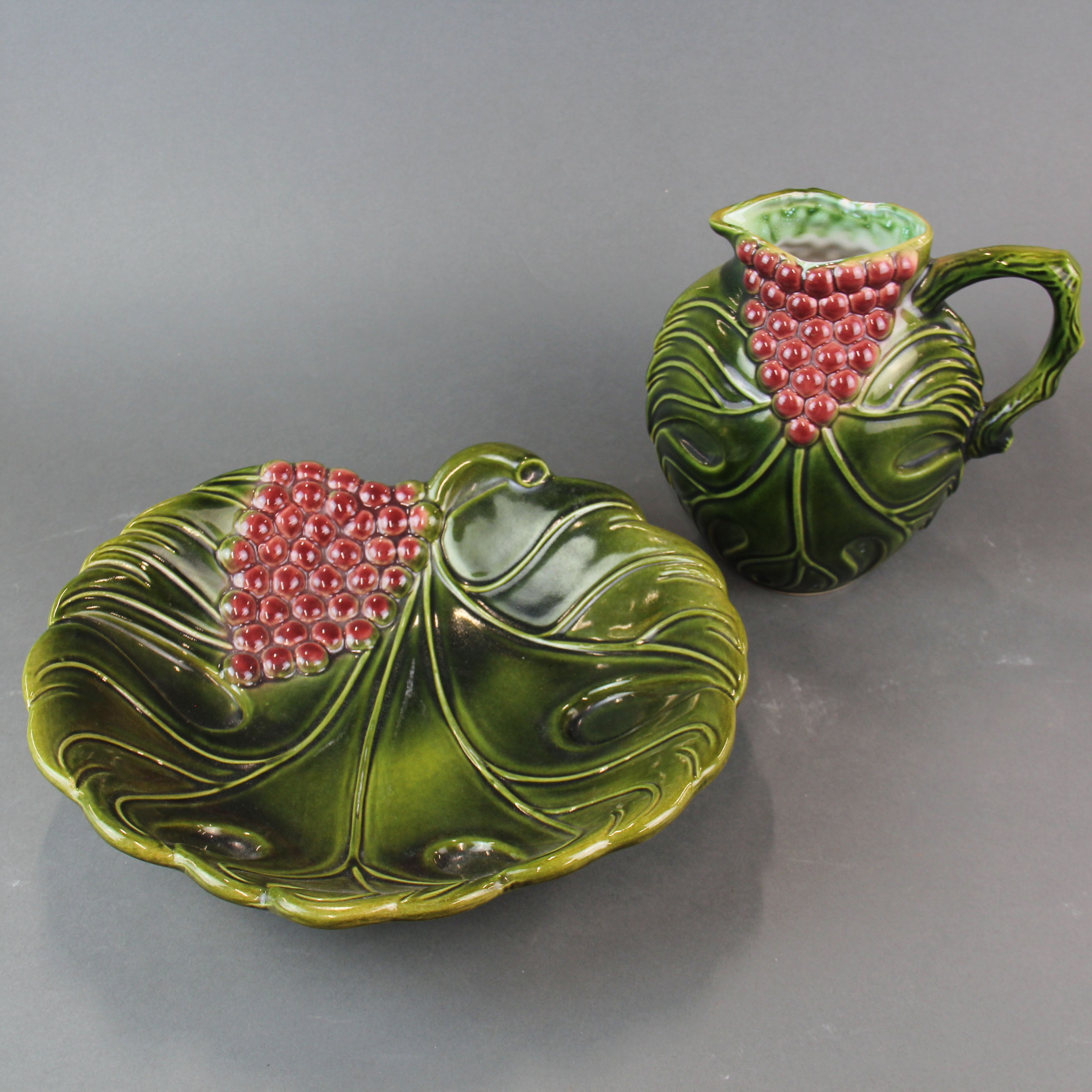 A West German ceramic leaf bowl and wine jug, bowl W. 32cm. - Image 2 of 2