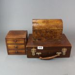 An early 19th Century burr walnut veneered box, 23 x 12 x 15cm. Together with a miniature mahogany