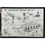 A framed drawing by Rae Brook of "the Dagenham struggle", 1985-87, 53 x 78cm.