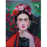 Marits Portretter, "Frida Khalo Viva la vida", oil pastel on linen canvas, 55 x 46cm, c. 2023. Oil