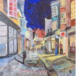 Paul Beesley, "Hastings Nocturne 2", acrylic, framed 46 x 46cm, c. 2023. As the rain stopped,