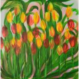 Anne Mallender, "Tulips", mixed media, 50 x 50cm, c. 2023. I love tulips.. Especially the