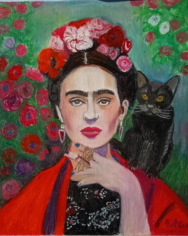 Marits Portretter, "Frida Khalo Viva la vida", oil pastel on linen canvas, 55 x 46cm, c. 2023. Oil - Image 2 of 3