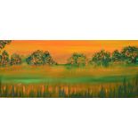 Anne Mallender, "Misty Morning", oil, 17 x 40cm, c. 2023. First time working with oils produced this