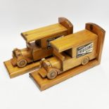 A pair of wooden advertising delivery truck book ends, 27 x 15cm.