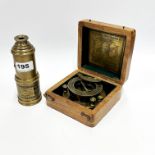A brass sextant and telescope, sextant Dia. 10cm.