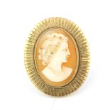 A large 9ct yellow gold cameo ring, (K).
