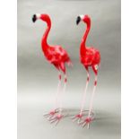 A pair of painted metal flamingo garden figures, H. 70cm.