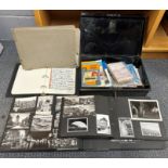 Four albums of photographs including naval, together with a tin box of mixed mostly warship