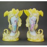 An impressive pair of large Continental porcelain cornucopia vases, H. 42cm.