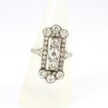 A large 18ct white gold Art Deco ring set with old brilliant cut Diamonds, estimated approx. 1.
