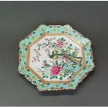 An unusual Chinese Canton enamelled octagonal porcelain plate c.1900, W. 32cm.