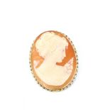 A large 9ct yellow gold mounted cameo brooch, L. 4cm.