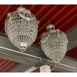 A pair of silvered metal and crystal pineapple shaped chandelier light fittings, H. 42cm.
