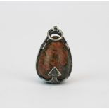 A Russian .84 silver and rhodonite egg and anchor pendant.