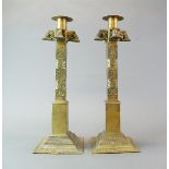 A pair of large 19th Century bronze/brass candlesticks, H, 40cm.