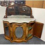 A 19th century carved walnut marble and mirrored chiffonier, W. 122cm, H. 143cm.