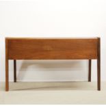 A 1970's drop leaf teak coffee table with single drawer, L. 84cm, H. 49cm.