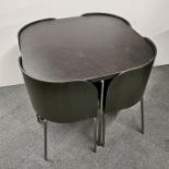 A black finished unusual 1960's space-saving design metal and oak effect dining/ kitchen table and
