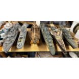 A group of six hand made wooden model ships, largest 103cm.