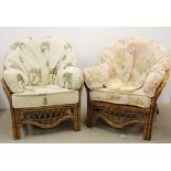 A pair of comfortable cane armchairs.