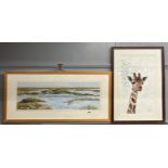 A framed watercolour of Leigh marshes by Shirley Robson, W. 93cm, together with a watercolour of a