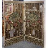 A pair of antique Eastern carved and painted wooden screen panels, 83 x 176cm.