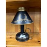 A small toleware chamber stick style table lamp, H. 24cm.