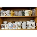 An extensive collection of glass and ceramic tankards.