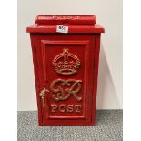 A painted metal reproduction post box, H. 46cm.