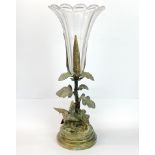 A 19th/early 20th Century gilt brass and cut glass centrepiece, H. 47cm. the base featuring a bird