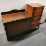 A 20th C oak chest of drawers together with a five drawer chest with figured mahogany veneer,