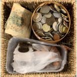 A basket of mixed coins.