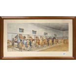 A framed watercolour of racing stable by H. W. Standing (British, 1894-1931), frame size 89 x 53cm.