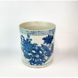A large 19th/ early 20th Century Chinese provincial porcelain brush pot, H. 23cm. Dia. 21cm.