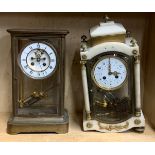 Two antique four glass clocks both with mercury pendulums, tallest 38cm. marble clock missing one