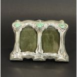 An Art Nouveau style enamelled sterling silver photo frame, W. 11.5cm.