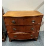 A 19th C bow fronted, light mahogany veneered chest of drawers, 90 x 86 x 51cm.