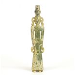 An interesting Chinese archaic form carved jade figure of an attendant hollowed as a snuff bottle,