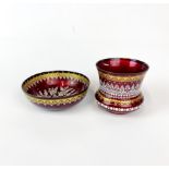 An Austrian Steinbok enamelled bowl and vase, bowl dia. 11.5cm.